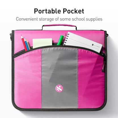 3-Inch Zipper Binder, 3 Rings Binder with Expanding File and Shoulder Strap, Rose - color: Rose