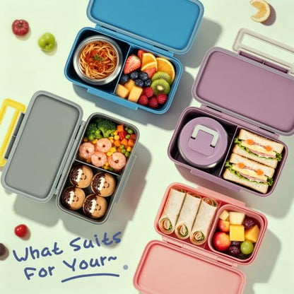 Bento Lunch Box for Kids With 8oz Food Thermo,BPA-Free for School | Lunch Container with 2 Compartments, Insulated Food Jar, Dishwasher Safe, Easy to Clean, Lunch Box for Girls Boys - color: Blue Dinosaur1