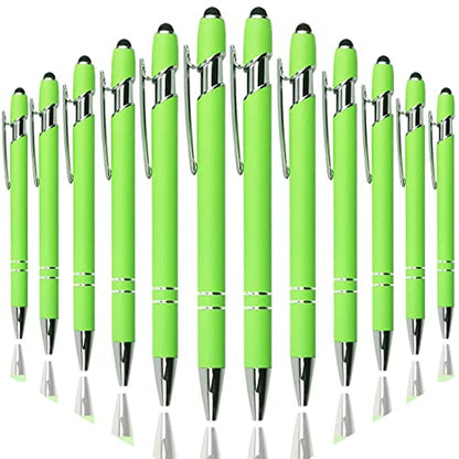 Oddmoal Ballpoint Pen with Stylus Tip, Soft Touch Click Metal Pen, 1.0mm Medium Point, Black Ink, 12 Count(Light Green) - color: Light Green - 12 Pens