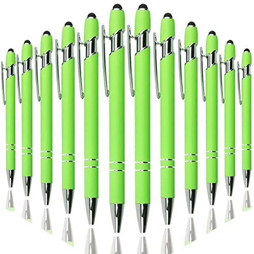 Oddmoal Ballpoint Pen with Stylus Tip, Soft Touch Click Metal Pen, 1.0mm Medium Point, Black Ink, 12 Count(Light Green) - color: Light Green - 12 Pens