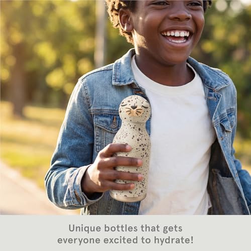asobu Bestie Bottle Insulated Stainless Steel Water Bottle with Detachable Soft Animal Head Fun Drinking For Kids and Teens with Flexible Reusable Straw 16 Ounce (Seal White) - color: Seal White