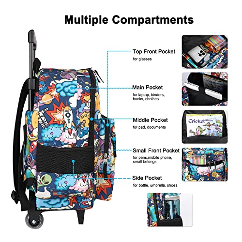Tilami Rolling Backpack 18 inch Double Handle Wheeled Boys Girls Travel School Children Luggage Toddler Trip, Cartoon Black - color: Cartoon Black