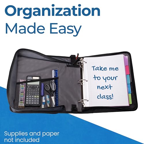 Case-it 2 Inch 3 O-Ring Zipper Binder with Padded Laptop Case Workstation, Shoulder Strap, LT-117, Black - color: D Black / Multi, size: 1 Pack