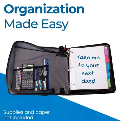 Case-it 2 Inch 3 O-Ring Zipper Binder with Padded Laptop Case Workstation, Shoulder Strap, LT-117, Black - color: D Black / Multi, size: 1 Pack