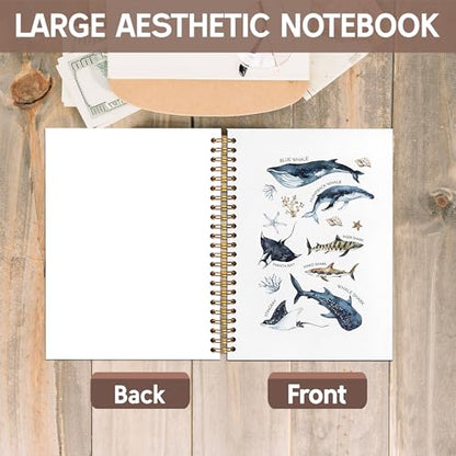 KAOWT Ocean Shark Notebook Journal, Whale Shark Gifts Office Supplies Notebooks for Note Taking, Marine Biology Ocean Journal, Beach Lover Gifts, Hardcover Spiral Notebook 5.5x8.3in - color: Summer notbook-shark