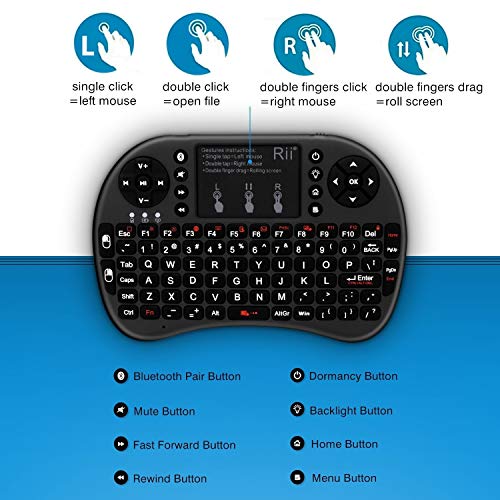 (Upgraded)Rii 2.4GHz Mini Wireless Keyboard with Touchpad,QWERTY,LED Backlit,Portable Keyboard for laptop/PC/Tablets/Windows/Mac/TV/Xbox/PS3/Raspberry Pi .(i8+ Black) - color: Black