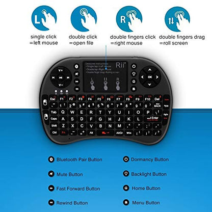 (Upgraded)Rii 2.4GHz Mini Wireless Keyboard with Touchpad,QWERTY,LED Backlit,Portable Keyboard for laptop/PC/Tablets/Windows/Mac/TV/Xbox/PS3/Raspberry Pi .(i8+ Black) - color: Black