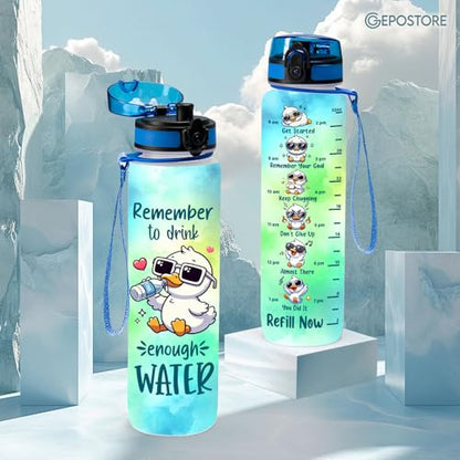 32 Oz Water Track Bottle, Remember To Drink Water, Water Bottle With Time Marker, Duck Motivational Insulated Water Bottle, Gifts For Family Friend, Birthday Gifts - color: Cute Duck