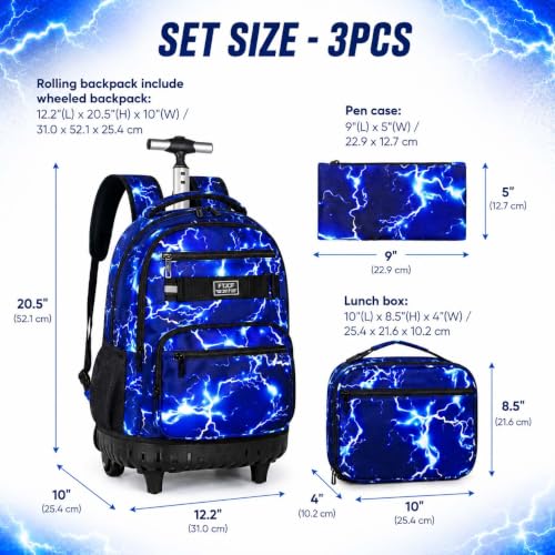 AGSDON Rolling Backpack for Boys, Men Roller Wheels Bookbag, Laptop Lightning Wheeled School Bag with Wheels for Teens - color: Blue