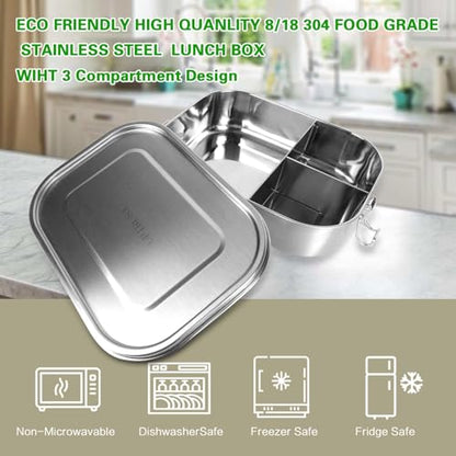 UPTRUST Leak Proof Stainless Steel Bento Lunch Container, (47OZ/1400ML) Metal Bento Lunch Box for Kids or Adults, 3 Compartment Packing Box for Work Lunch - size: 1400 ML - 3-Compartment
