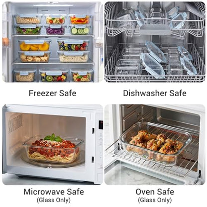 Dealusy 10 Sets (20-Piece) 36 oz & 12 oz Glass Food Storage Containers with lids, Airtight Leak-proof Glass Meal Prep Containers with Lids, Microwave Oven Freezer Dishwasher Safe, Blue - color: Blue