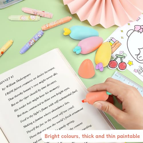 28Pcs Mini Highlighter, Candy Pastel Fun Highlighter with Sticky Notes | Used for Writing, Drawing, Diary Writing, PP and ABS Materials,