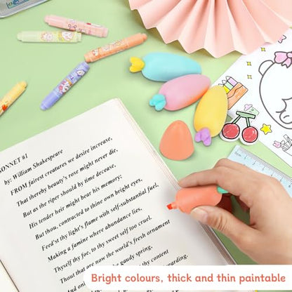 28Pcs Mini Highlighter, Candy Pastel Fun Highlighter with Sticky Notes | Used for Writing, Drawing, Diary Writing, PP and ABS Materials,