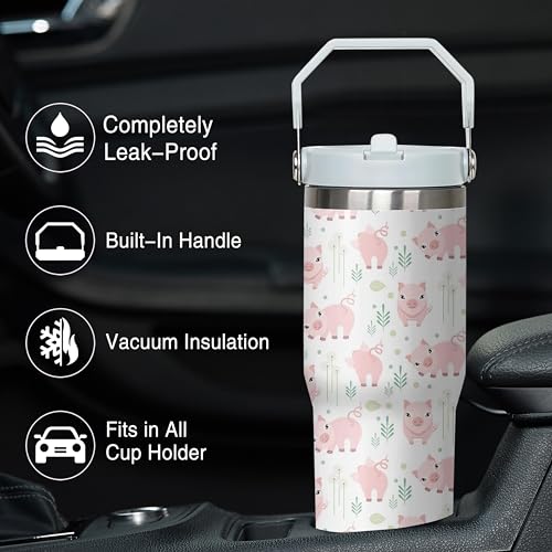 Queen Hero 30 oz Pig Tumbler with Handle, Large Insulated Tumbler with Flip & Straw Coffee Mug Cup Stainless Steel Gifts for Women Men Youth - color: Pig