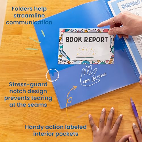 ECR4Kids 2-Pocket Parent-Teacher Classroom Communication Folder, School Supplies, Blue, 36-Piece - color: Blue