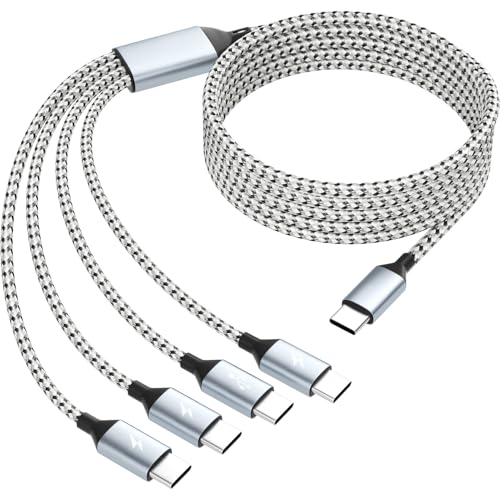 USB C Multi Charging Cable, Dual Type C Cable 1Pack 5FT, USB C Splitter with 4 Type-C Connectors,4 in 1 Multiple Nylon Braided Cable Compatible with IP 15 Pro Max/Galaxy/Tablets/Google. - color: Graywhite, size: 1Pack5FT