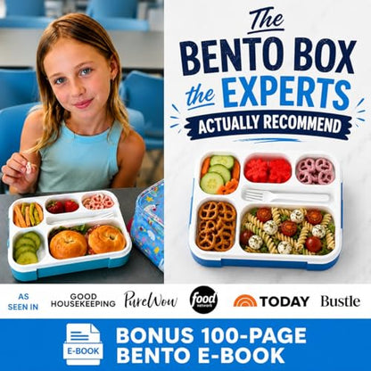 kinsho Lunch Boxes for Kids Boys Teens - Bento Box Set with Insulated Bag and Ice Pack, 6 Compartment Leak Proof Food Container, BPA-Free, Microwave Safe, Ideal for School & Work, Blue + Navy - color: Blue + Navy