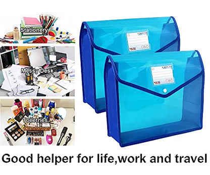 YoeeJob Plastic File Folders Legal Size 2 Pcs, Expandable Document Folder with Snap Button Closure, A4 Expanding File Wallet Envelopes Pouch with Label Pocket, Blue - color: Blue, size: 2 Pack