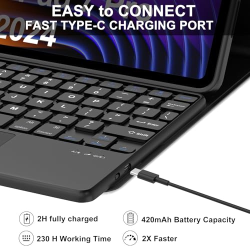 IVEOPPE Keyboard Case for Xiaomi Pad 8/8 Pro/Pad 7/7 Pro 11.2 Inch Trackpad | Magnetic Detachable Wireless Bluetooth Keyboard, Multi-Touch Trackpad, Pencil Holder, Stain Resistant Cover, Rechargeable - color: Black(Non-Backlit Keyboard)