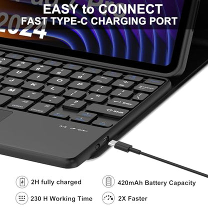 IVEOPPE Keyboard Case for Xiaomi Pad 8/8 Pro/Pad 7/7 Pro 11.2 Inch Trackpad | Magnetic Detachable Wireless Bluetooth Keyboard, Multi-Touch Trackpad, Pencil Holder, Stain Resistant Cover, Rechargeable - color: Black(Non-Backlit Keyboard)