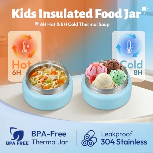 Itslife Bento Box for Kids Set, Insulated Food Container,Kids Lunch Box, 7 oz Thermos for Hot Food, 12 oz Thermos Water Bottle, Reusable Insulated Ice Bag & Fork Spoon Utensils Camping Travel Blue - color: Blue