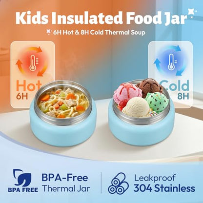 Itslife Bento Box for Kids Set, Insulated Food Container,Kids Lunch Box, 7 oz Thermos for Hot Food, 12 oz Thermos Water Bottle, Reusable Insulated Ice Bag & Fork Spoon Utensils Camping Travel Blue - color: Blue