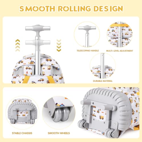 Rolling Backpack for Boys, 3PCS Roller School Backpacks for Boys with Lunch Bag and Pencil Pouch, Kids Bookbag School Bag with Wheels for Kindergarten Elementary Middle School Travel - color: Grey Truck