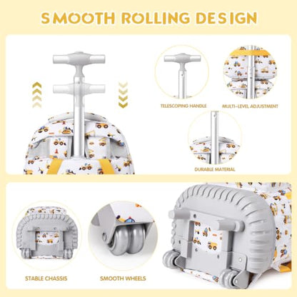 Rolling Backpack for Boys, 3PCS Roller School Backpacks for Boys with Lunch Bag and Pencil Pouch, Kids Bookbag School Bag with Wheels for Kindergarten Elementary Middle School Travel - color: Grey Truck