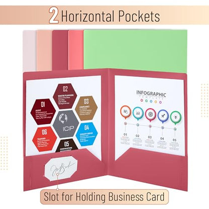 Mr. Pen- Plastic Folders with Pockets, 5 pcs | Aesthetic File Folder with Business Card Slot, 2-Pocket Folder, Back to School, Office, Filing Supplies - color: Rose Garden, size: 5 Pack