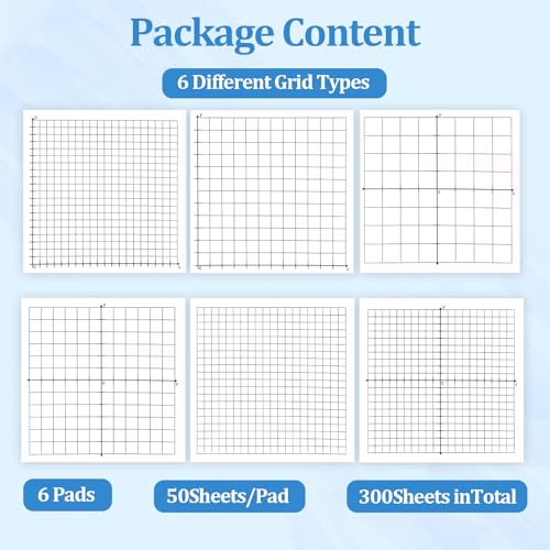6 Packs Graph Paper Sticky Notes 300 Sheets 3 x 3 Inch Mini Graph Pads 20 x 20 Four Quadrant X Y Axis Coordinate Plane Post It Adhesive Grid Sticky Notes for Office School Math Supplies（6style） - style: 6style