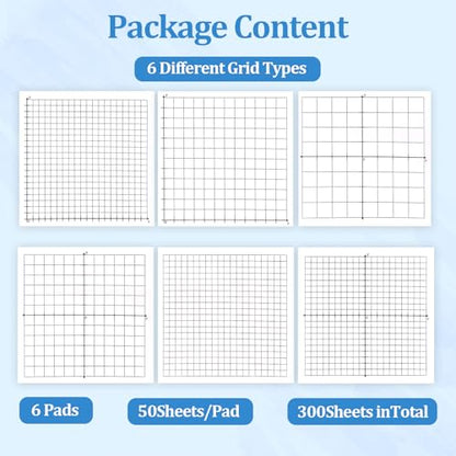 6 Packs Graph Paper Sticky Notes 300 Sheets 3 x 3 Inch Mini Graph Pads 20 x 20 Four Quadrant X Y Axis Coordinate Plane Post It Adhesive Grid Sticky Notes for Office School Math Supplies（6style） - style: 6style