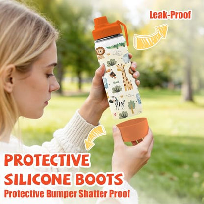 Animals Gifts for Kids - 18oz Animals Zoo Water Bottle with Straw Lid, Kids Stainless Steel Insulated Water Bottle, Leak Proof, BPA-Free, Giraffe Cup for School, Travel, Birthday Gift Cup for Teens - color: Zoo