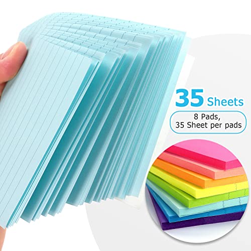 Eastern Wolf Lined Sticky Notes 4x6 in, 8 Bright Multicolors, 35 Sheets/Pad | Large Size, Premium Adhesive, Reusable & Removable - color: 4x6 8 Pads