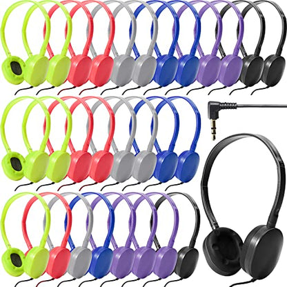 Kanayu 30 Pack Wired Headphones, Adjustable On Ear Headphones, Kids Headphones with Stereo, Children Headphones Earbuds for Kids, Boys, Girls, Schools, Laptop, Travel, Plane, Tablet(Bright Colors) - color: Bright Colors