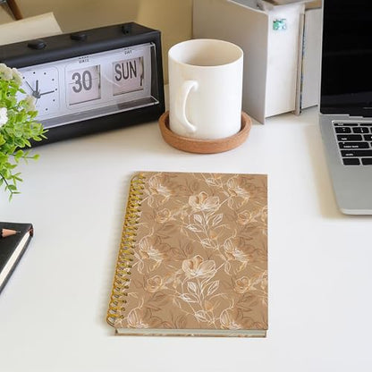 Boho Abstract Floral Spiral Notebook, Gold Brown Luxury Botanical Journal, Neoclassical Modern Hand-drawn Flower Hardcover Notebook Journal, 5.5x8.3 Inch - color: Style06