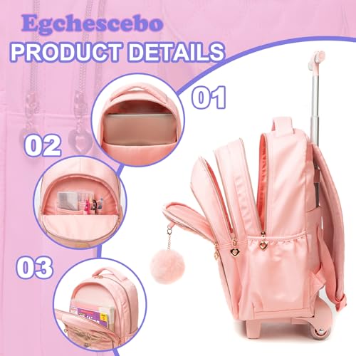 Kids Rolling Backpack for Girls Trolley Suitcases Luggage Travel with Wheels Bookbag Wheeled 17" 3PCS Roller Backpacks Toddler Back Pack School Bags Set for Elementary Mermaids Pink - color: 5225-yuweiba-pink