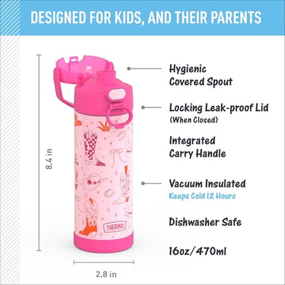 THERMOS FUNTAINER Water Bottle with Spout, 16oz, Cowgirl Charm | Kids Stainless Steel Insulated Water Bottle, Keeps Drinks Cold Longer for School & Play, BPA-Free - color: Cowgirl Charm, size: 16 Ounces