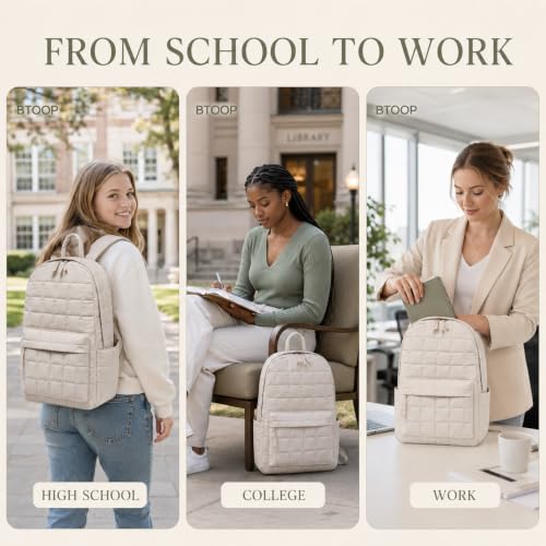 BTOOP School Backpack for Teens Large Cute Bookbag Lightweight 15.6 inch Laptop Bag for Girls Women Casual High School College - color: Beige-gray