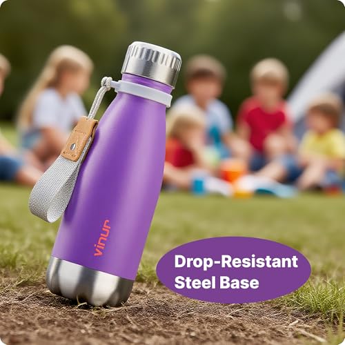 Kids Water Bottle-9 oz Leak Proof Insulated Water Bottle with Carry Rope | Double Wall Vacuum Stainless Steel Water Bottle for Travel, School, Cola Shape Flask with Carry Rope (Purple) - color: Purple, size: 9 Ounces