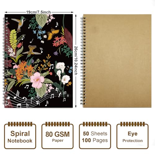 MAXCURY Blank Sheet Music Composition Manuscript Staff Paper Art Music Notebook Black 100 Pages 26x19cm (Flora) - color: Flora