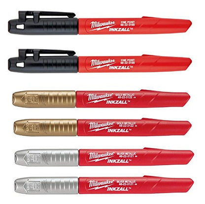 Milwaukee Inkzall Fine Point Black, Gold and Silver Marker Bundle