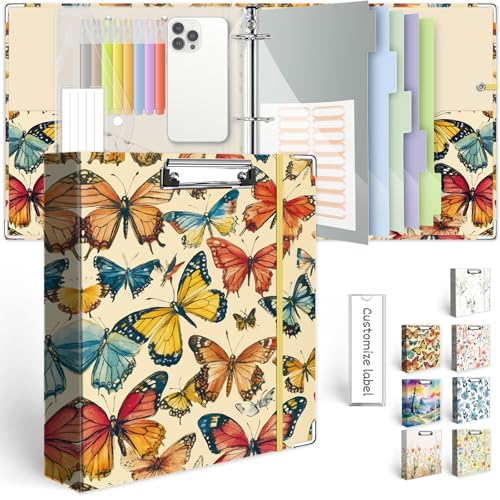 3 Ring Binder 2 Inch for 8.5"x11" Paper, Three Ring Binders with Clipboard, 5 Dividers with Tabs and Pockets, Decorative Binder with Pen Holder,Butterfly - color: Butterfly, size: 2in（Letter Size）