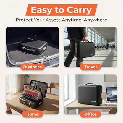 Fireproof Waterproof Document Box with Combination Lock – Hard Shell Fire Safe File Organizer for Important Documents, Certificates, Passports, Laptops & Valuables (Black, 5200°F Rated)