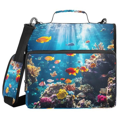3 Ring Zipper Binder with Shoulder Strap Underwater Fish Ocean Nautical Coastal 2 Inch Zippered Binder Bag 500 Sheet Capacity Multi Pockets for School Supplies - color: Multi26