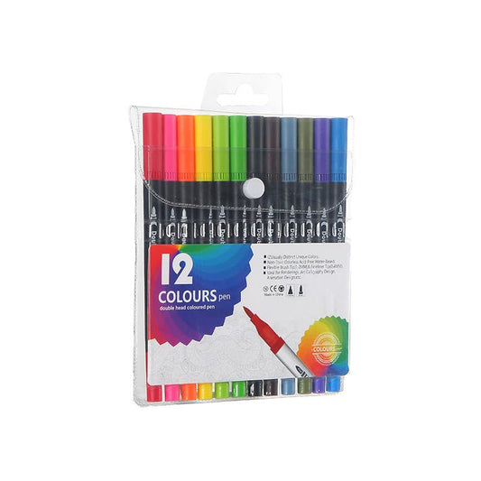Markers 12/24/36/48Colors Dual Tip Fabric & T-Shirt Marker Set-Double-Ended with Chisel Point and Fine Point Tips (12) - color: 12