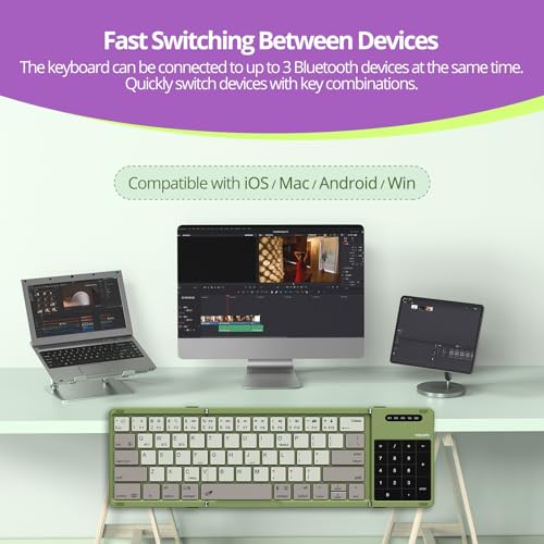 Nillkin Pocket Foldable Keyboard with Touchpad & Wireless Bluetooth, Portable Travel Keyboard for Home or Mobile Office Replaces Keypads and Mouse Combo, Compatible with iPad, Laptop, Tablet - Green - color: Green