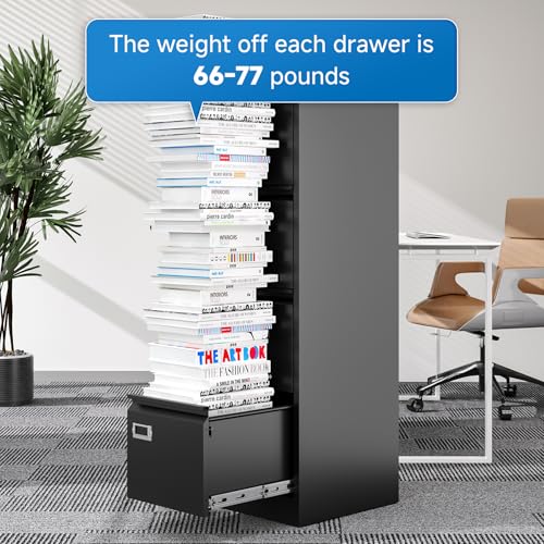 BYNSOE 4 Drawer File Cabinet with Lock Metal Vertical File Cabinet Office Home Vertical File Cabinet for A4 Legal/Letter Size Narrow File Cabinet Locked,Assembly Required (Black, 4 Drawers- Vertical) - color: Black, size: 4 Drawers