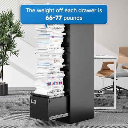 BYNSOE 4 Drawer File Cabinet with Lock Metal Vertical File Cabinet Office Home Vertical File Cabinet for A4 Legal/Letter Size Narrow File Cabinet Locked,Assembly Required (Black, 4 Drawers- Vertical) - color: Black, size: 4 Drawers