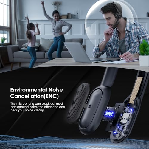 Upgrade ANC & ENC Wireless Headset with Mic for Work(Flip-to-Mute & Dongle) | Headset with Microphone for PC, Bluetooth 5.4 Noise Cancelling Headphones with Mic for Call Center/Home/Computer/Phones