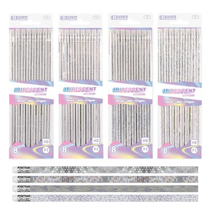 BAZIC PRODUCTS Iridescent Holographic #2 Pencils, Eraser, 8 Count, 2-Pack | Holographic shimmer barrels; #2 HB lead; eraser tops; school; gifts; party favors; fun everyday writing - size: 1 Count (Pack of 2)